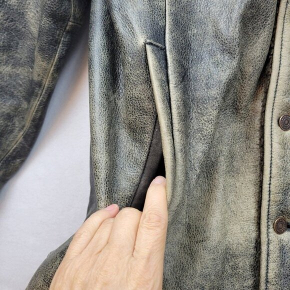 VTG GAP Sherpa Lined Leather Jacket Men Small Trucker Western Barn Coat Y2K - Picture 9 of 16